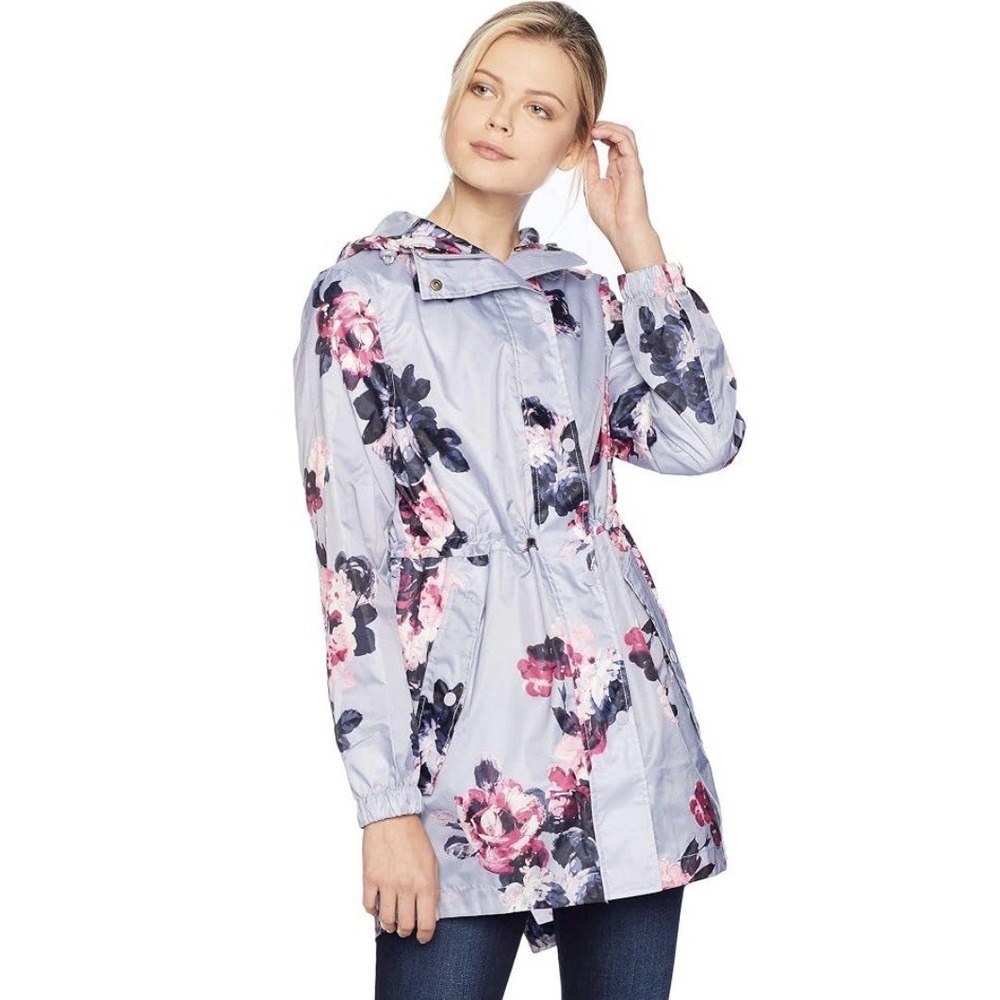 Joules Right As Rain Purple Floral Raincoat 2 Jacket Lightweight Packable UK 6